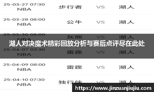 湖人对决魔术精彩回放分析与赛后点评尽在此处